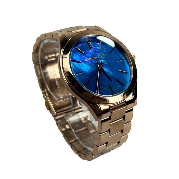 NEW Michael Kors MK3494 Slim Runway Watch Ocean Blue dial Womens